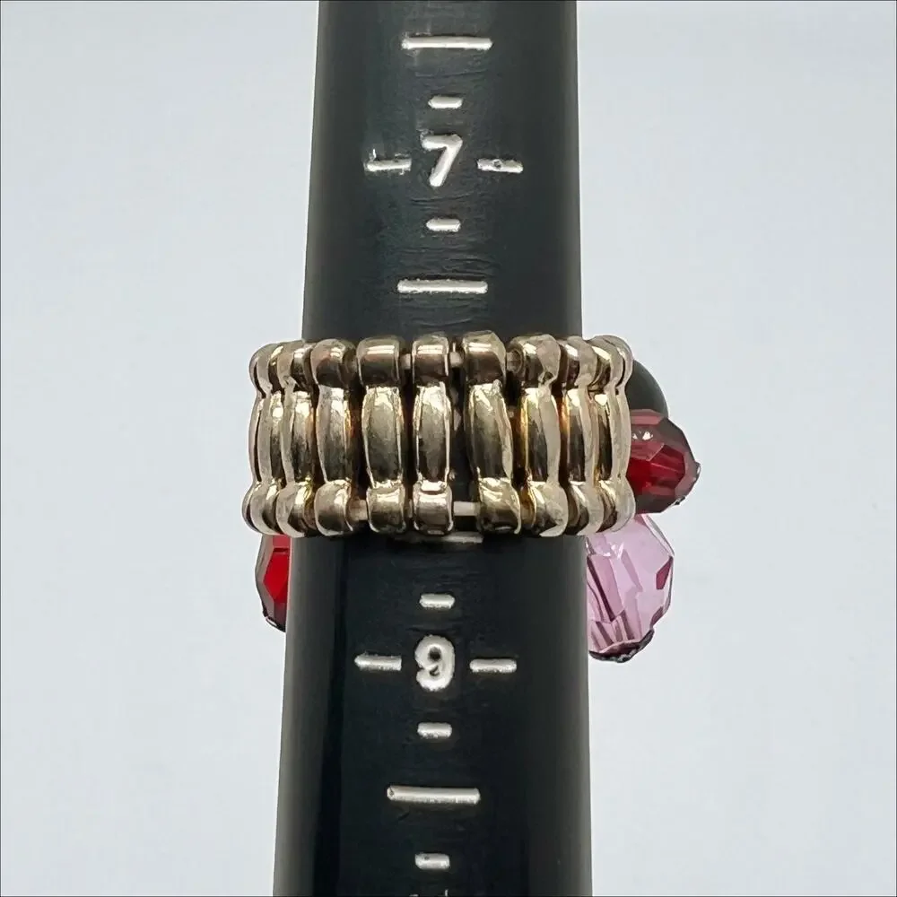 Lot of 3 Large Statement Elastic Cocktail Rings - Flower - Heart -Dangle Beads